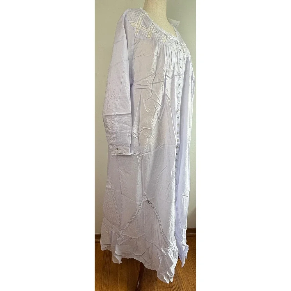 Eileen West Nightgown Womens 1X Peri Blue Cotton Lace Buttons Long Sleeve NWT - Picture 10 of 12